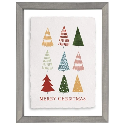 Merry Christmas Colorful Trees Framed Art Print