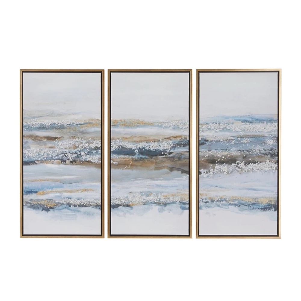 Blue & Gold Framed Canvas Art Prints, Set of 3