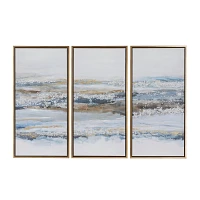Blue & Gold Framed Canvas Art Prints, Set of 3