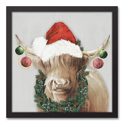 Christmas Highland Cow Black Framed Canvas Print