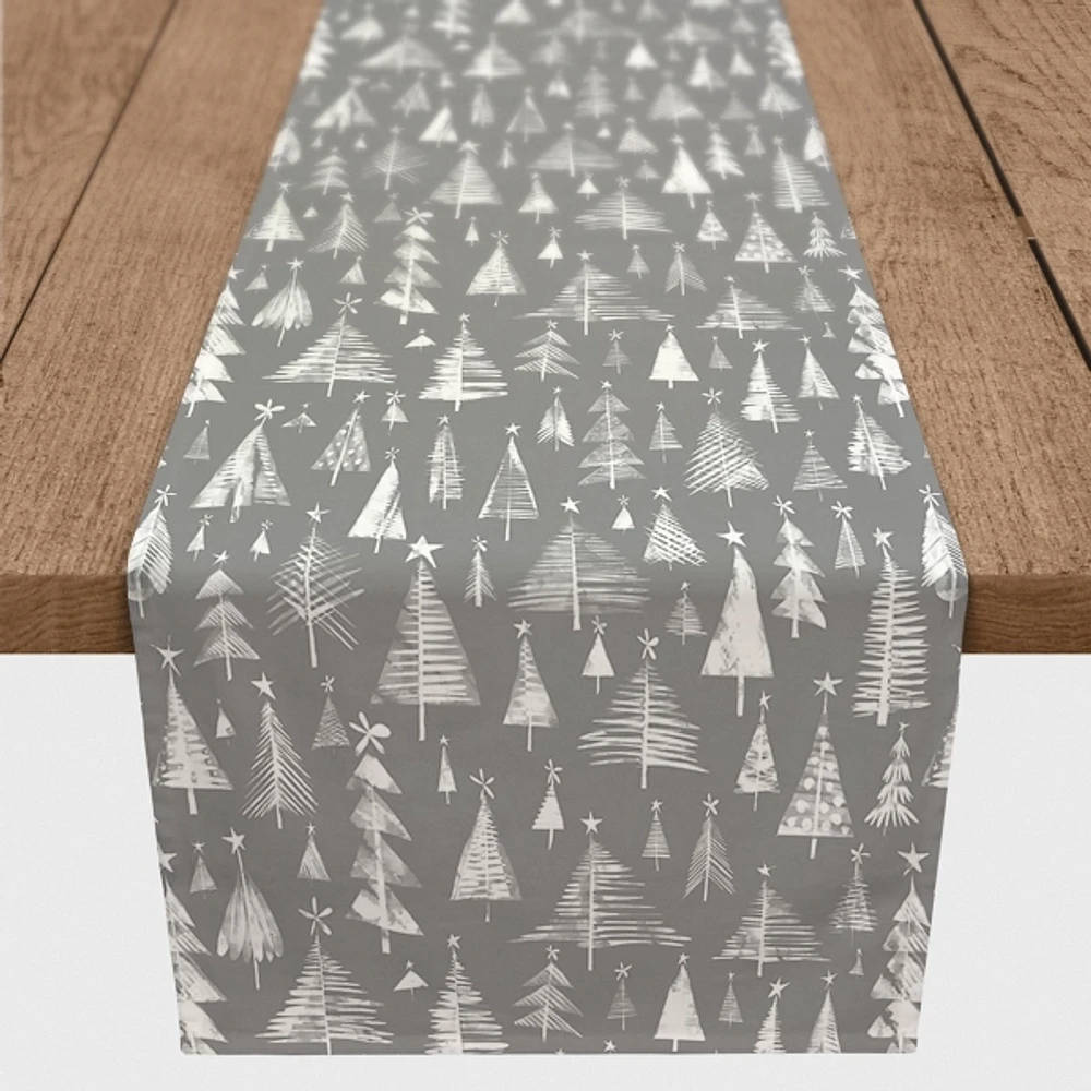 Gray Sketched Trees Table Runner, 90 in.