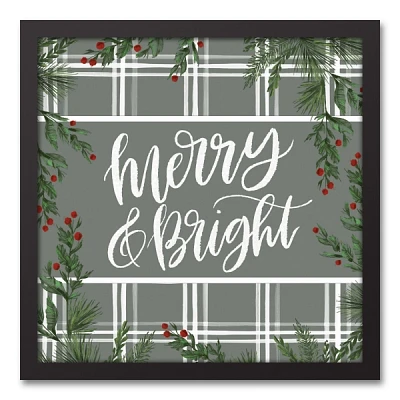 Merry & Bright Plaid Black Framed Wall Plaque