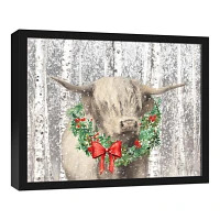 Highland Cow Wreath Framed Canvas Art Print