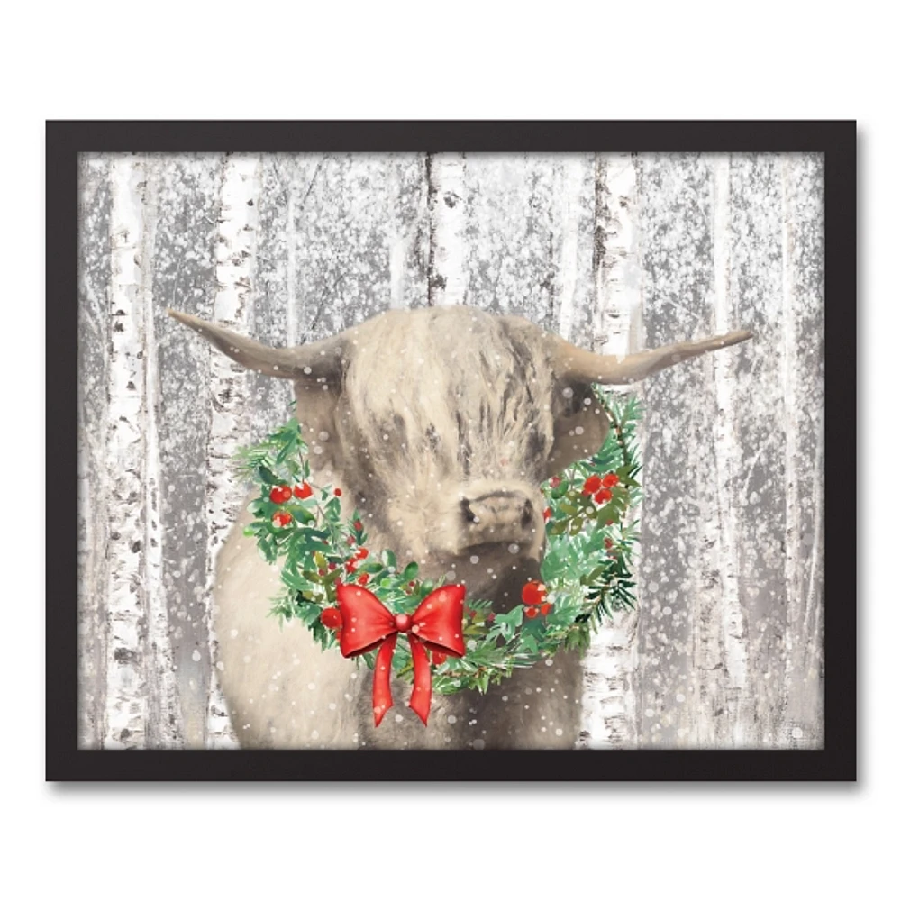 Highland Cow Wreath Framed Canvas Art Print