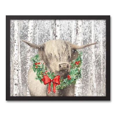 Highland Cow Wreath Framed Canvas Art Print