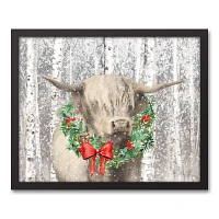 Highland Cow Wreath Framed Canvas Art Print