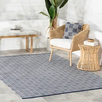 Blue & Ivory Checkered Indoor/Outdoor Runner, 3x8