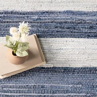 Blue & White Striped Indoor/Outdoor Rug, 5x8