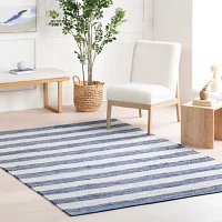 Blue & White Striped Indoor/Outdoor Runner, 3x8