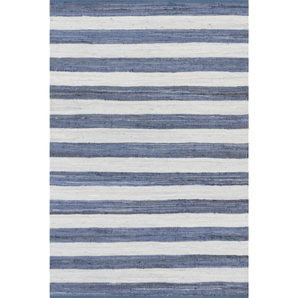 Blue & White Striped Indoor/Outdoor Runner, 3x8