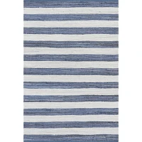 Blue & White Striped Indoor/Outdoor Runner, 3x8