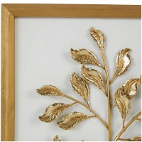 Gold Metal Leaves Framed Wall Plaques, Set of 2