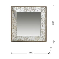 Silver Floral Square Wood Wall Mirror