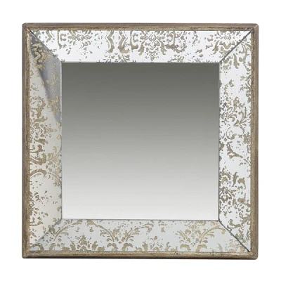Silver Floral Square Wood Wall Mirror