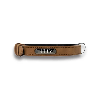 Personalized Brown Vegan Leather Small Pet Collar
