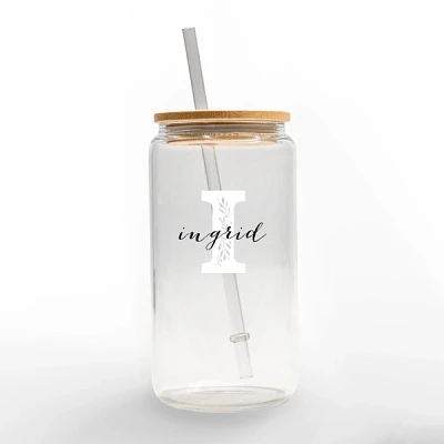 Personalized Monogram I Floral Glass Cup