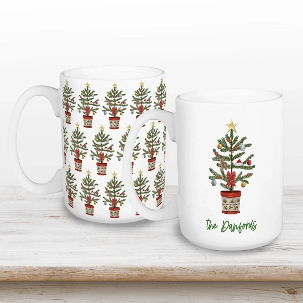 Personalized Christmas Tree Mugs, Set of 2