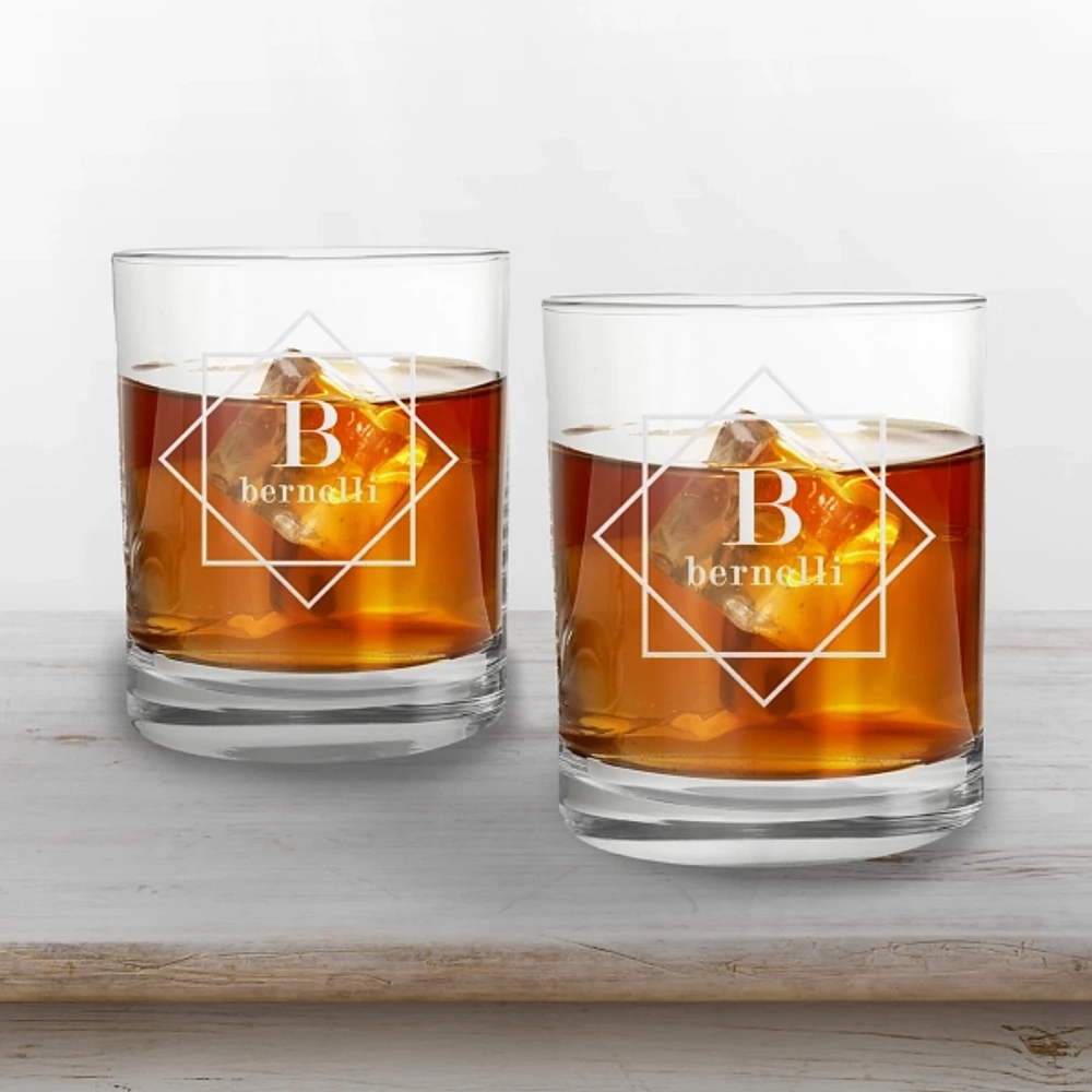 Personalized Diamond Whiskey Glasses, Set of 2