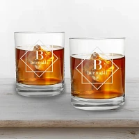 Personalized Diamond Whiskey Glasses, Set of 2