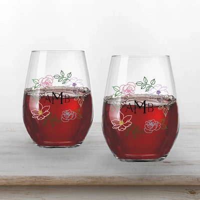Personalized Colorful Wreath Glasses, Set of 2