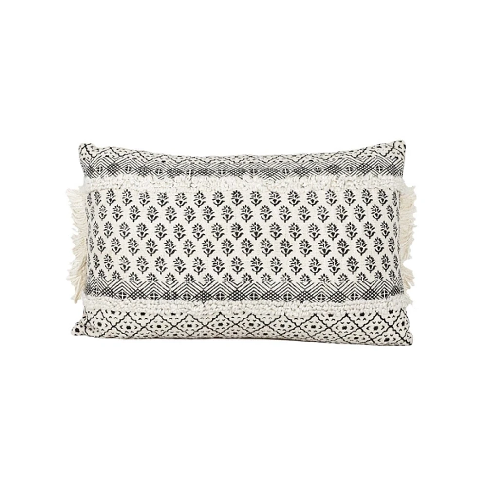 Black and White Boho Print Lumbar Pillow