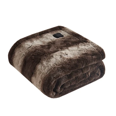 Beautyrest Dark Brown Faux Fur Heated Wrap Throw