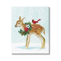 Snowy Wreath Deer Canvas Art Print