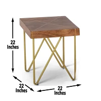 Warm Pine and Gold Accent Table