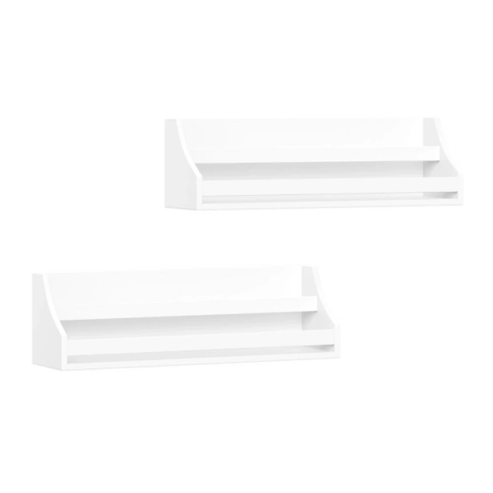 White Wood Rack Wall Bookshelves, Set of 2