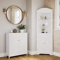 White Slatted 2-Door Bathroom Storage Cabinet