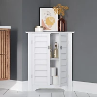 White Shutter Two Door Corner Storage Cabinet