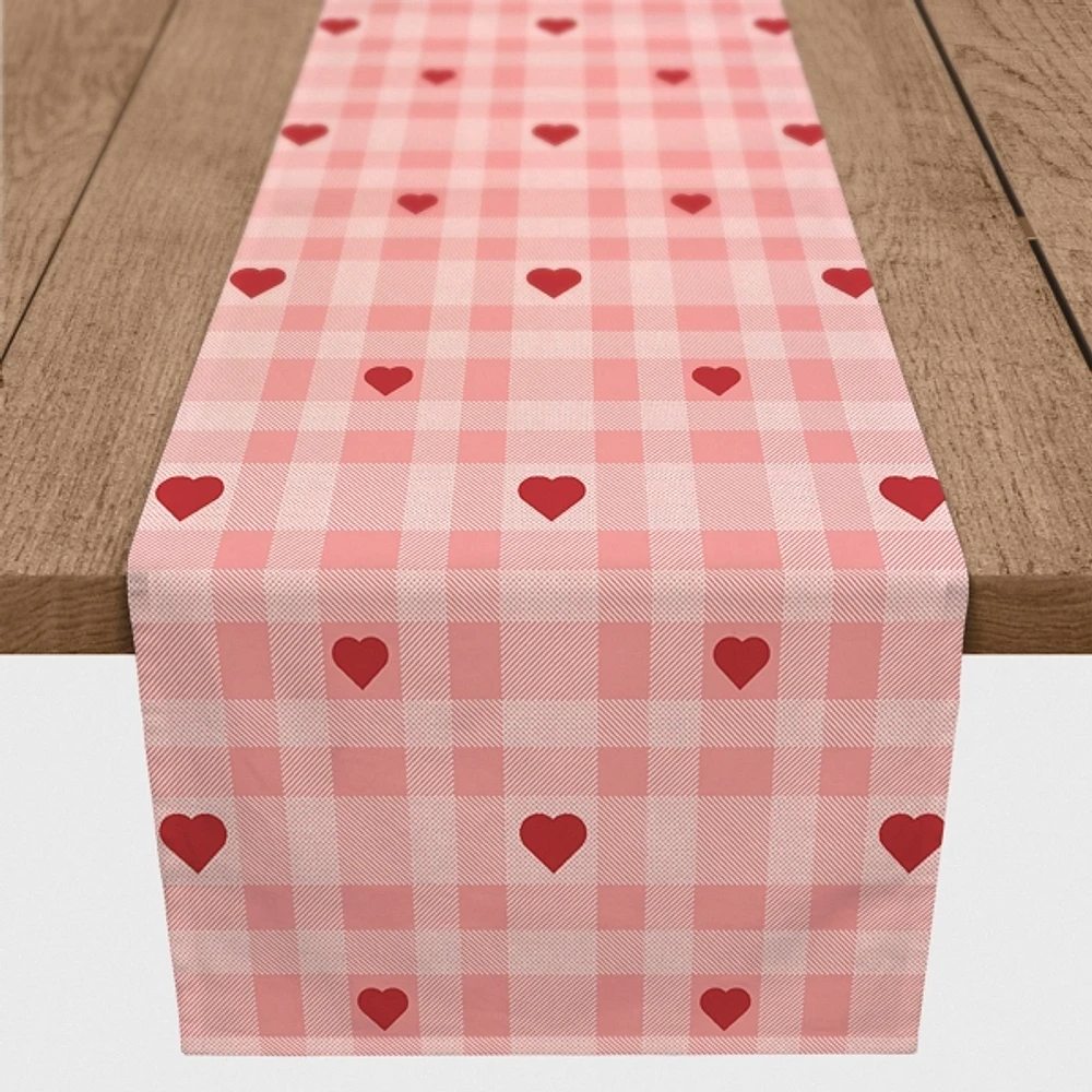 Pink Plaid Hearts Table Runner, 72 in.