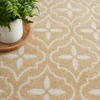 Beige & Ivory Quatrefoil Indoor/Outdoor Rug, 4x6