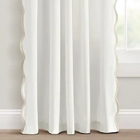 White and Tan Scalloped Curtain Panel Set, 84 in.