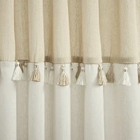 Tan and White Tassel Curtain Panel Set, 84 in.