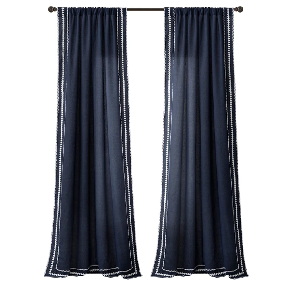 Navy Embroidered Ric Rac Curtain Panel, 84 in.