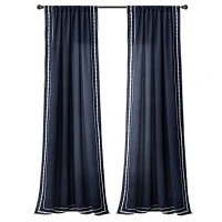 Navy Embroidered Ric Rac Curtain Panel, 84 in.