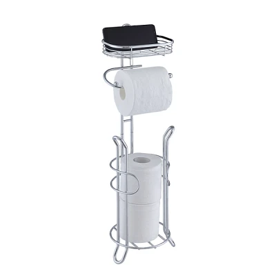 Silver Toilet Paper Storage Stand with Basket