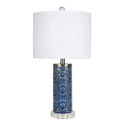 Blue Ceramic Embossed Spiro Table Lamp