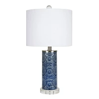 Blue Ceramic Embossed Spiro Table Lamp