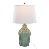 Sage Ceramic Chevron Table Lamps, Set of 2