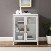 White & Gold Glass Door Storage Cabinet