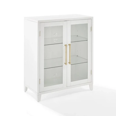 White & Gold Glass Door Storage Cabinet