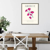 Greece Floral Poster Framed Canvas Art Print