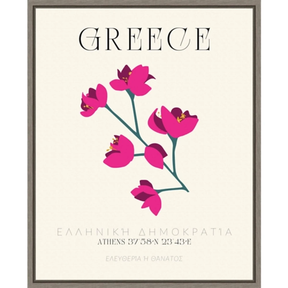 Greece Floral Poster Framed Canvas Art Print