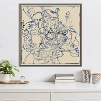 Indigo Floral Sketch I Framed Canvas Art Print