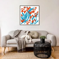Red and Blue Floral Framed Canvas Art Print