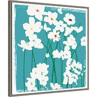 Turquoise Flowers Framed Canvas Art Print