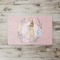 Pink Easter Bunny Wreath Floor Mat