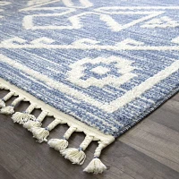 Blue & White Tribal Medallion Shag Area Rug, 8x10